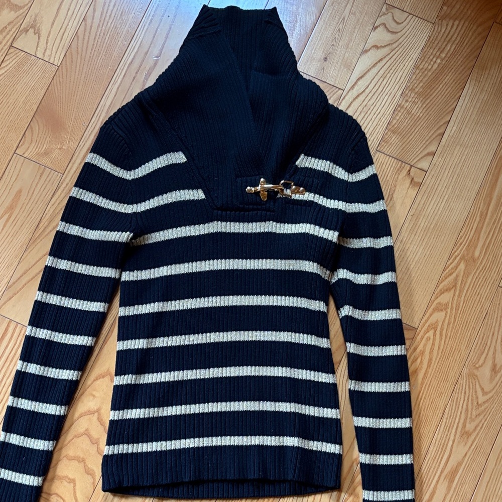 Lauren Ralph Lauren ribbed shawl neck sweater w/gold toggle XS (worn once)